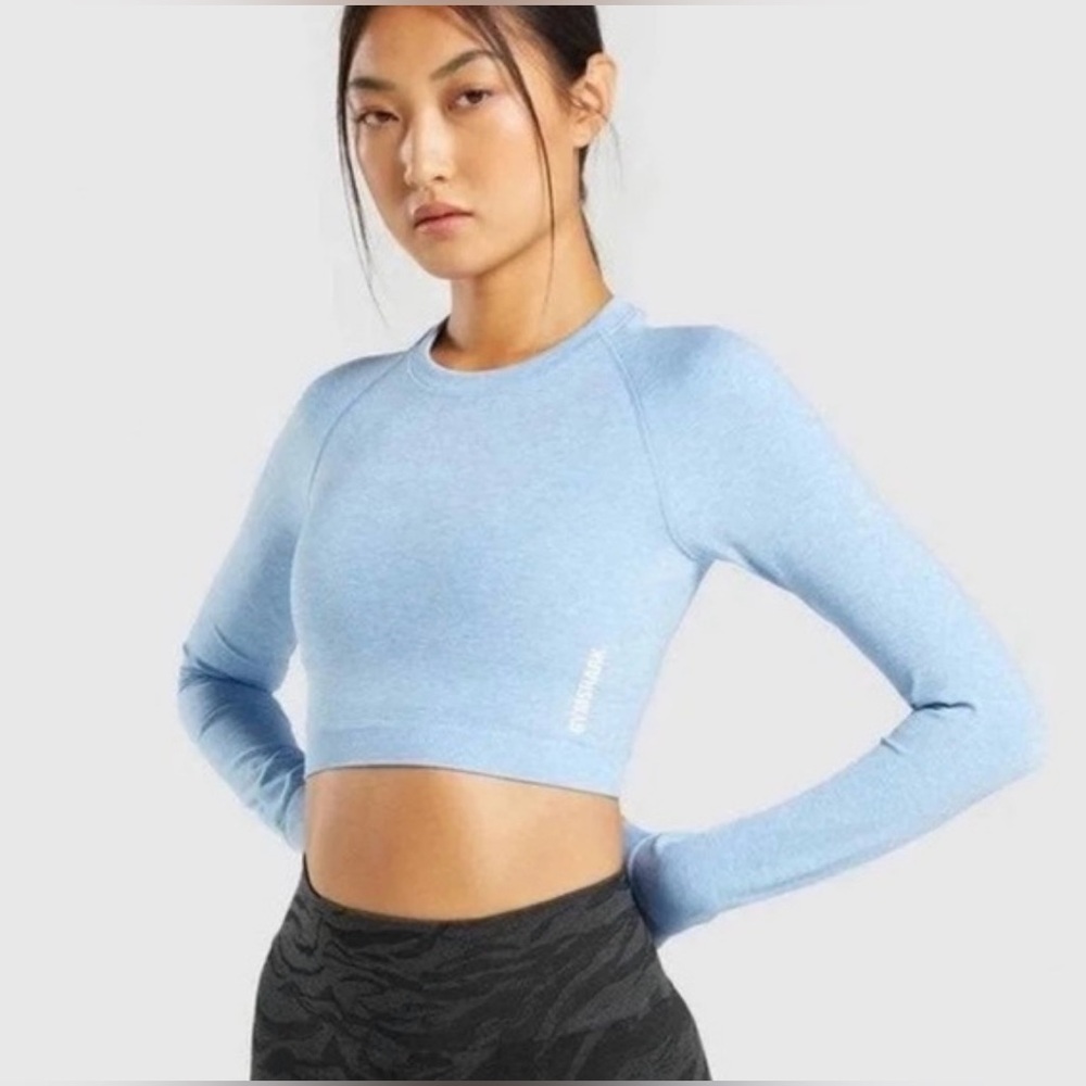 NWOT Gymshark Blue Adapt Marl Seamless Long Sleeve Crop Top XS